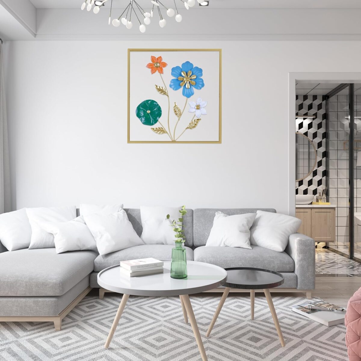 Gold Metal Wall Decor Flower Wall Hanging Decoration, Home Decor for Living Room Office Bedroom Hotel (16 X 16 Inch / 1 Pcs)