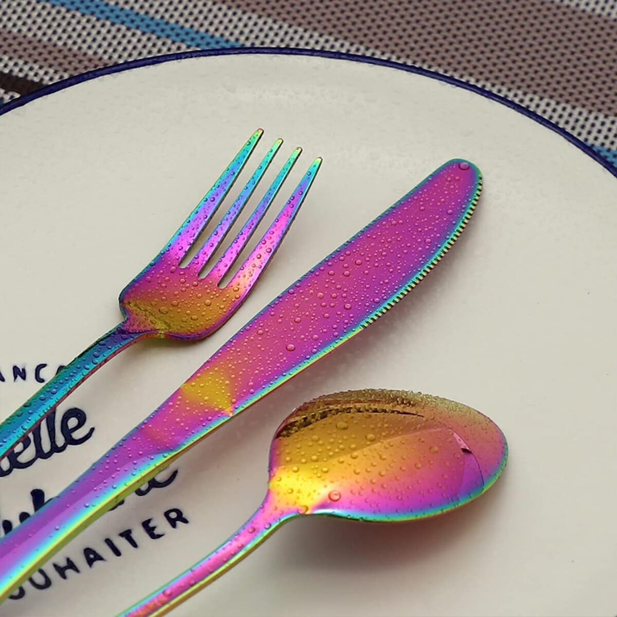 8-PCS Rainbow Cutlery Set | Colorful Portable Utensils Set | Reusable Silverware Cutlery for Outdoor,Travel,Camping | Stainless Steel Flatware & Dinnerware Set (Set of 1,Multicolor)