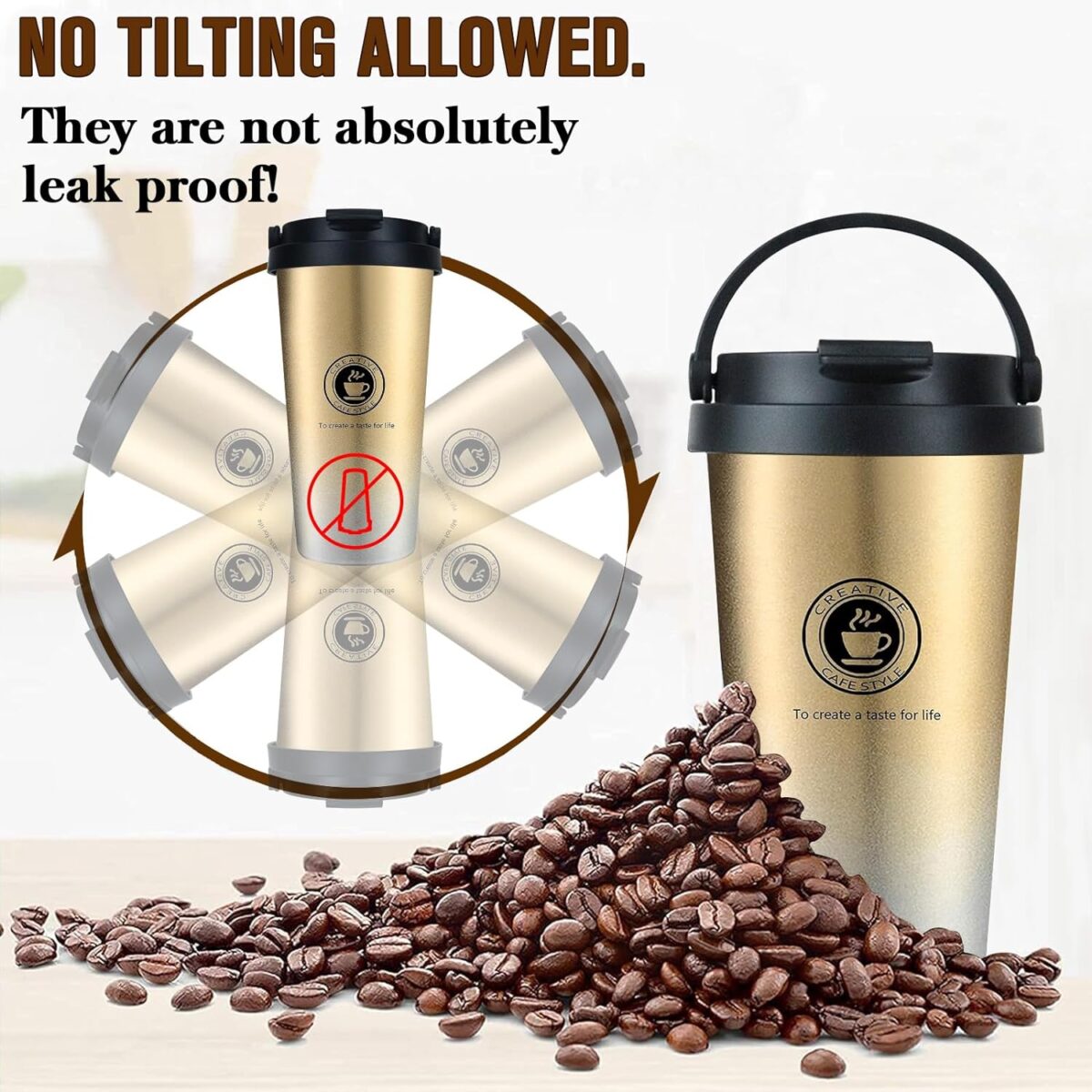 Stainless Steel Vacuum Insulated Travel Tea and Coffee Mug with Leak Proof Lid for Hot Cold Drinks Coffee Tea Beer Thermal Coffee and Tea Mugs, Wide Mouth Tumbler (500 ML)