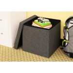 Living Room Cube Shape Sitting Stool with Storage Box 30 X 30 X 30 cm Foldable Storage Bins Multipurpose Clothes, Books, and Toys Organizer with Cushion Seat Lid (30*30*30, Grey)