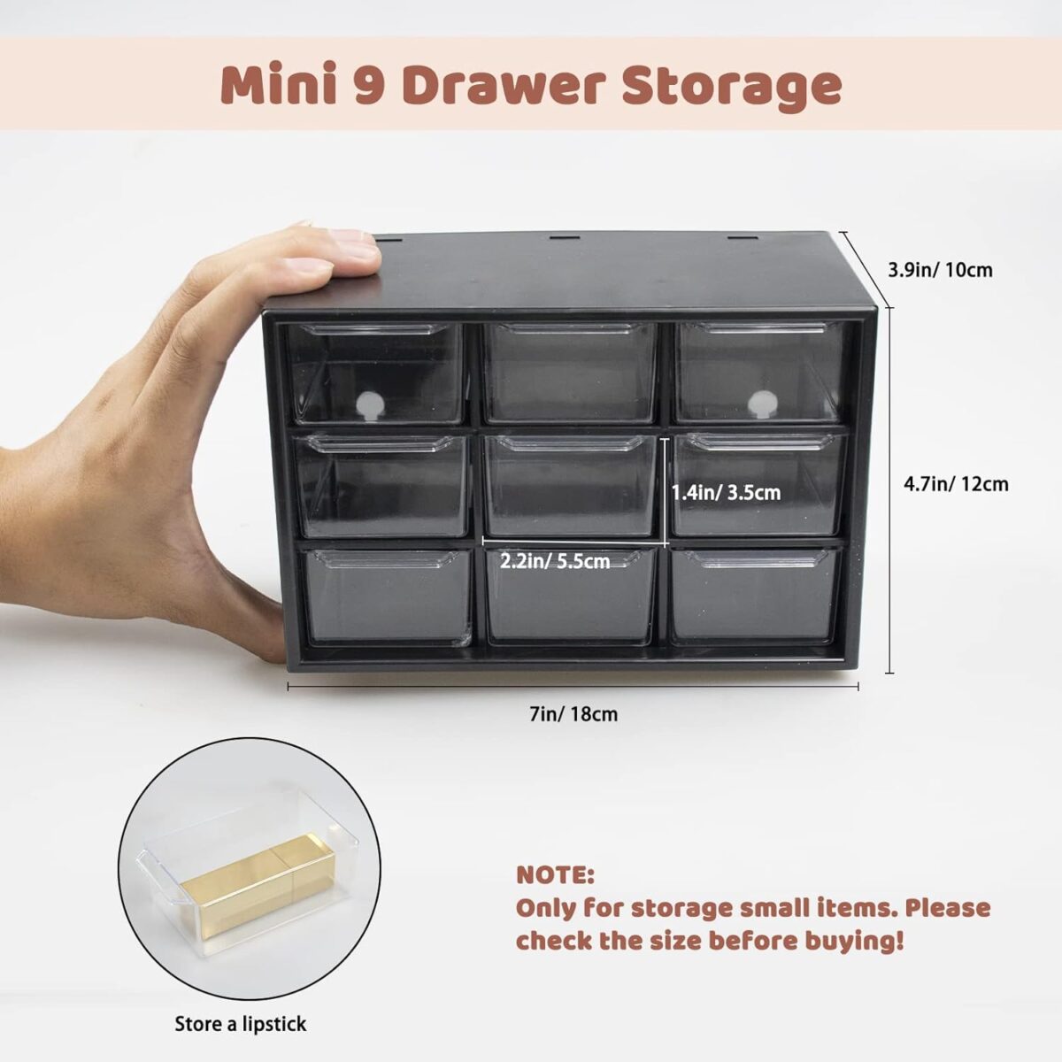 9 Grid Mini Plastic Acrylic Multipurpose Drawer Storage Box for Multi-Layer Jewelry Sundries Organizer Desktop Office Supplies Cabinet- Black