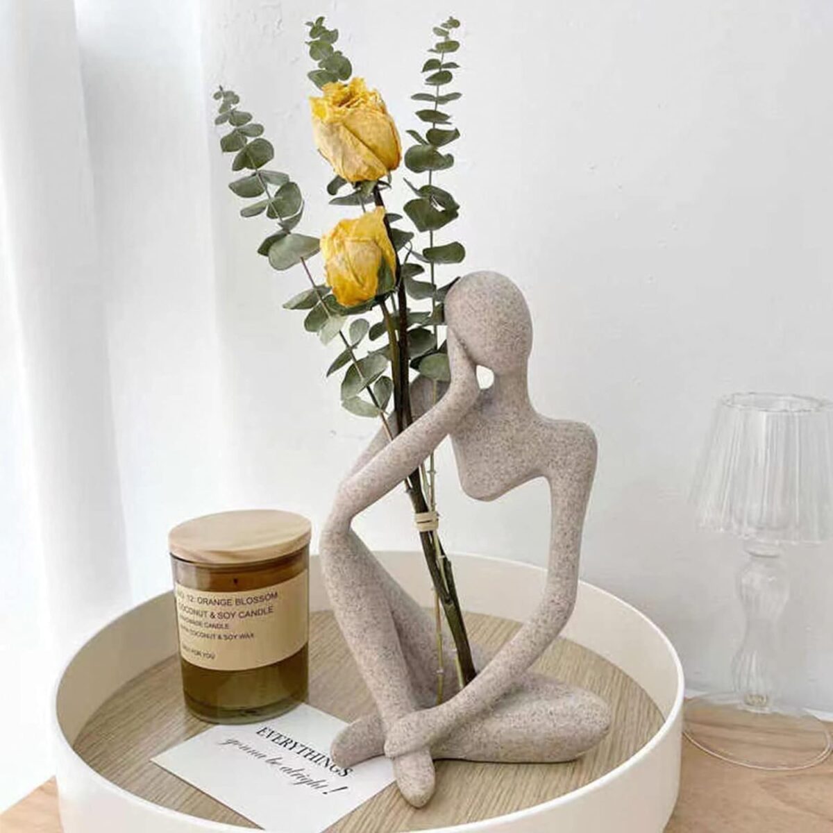 Human Statue Bookshelf Decor Premium Ceramic Thinker Sandstone Resin Thinker Style Abstract Sculpture Statue Figure Craft Art for Bookcase Shelf Counter Left Coffee Table Desktop Decor