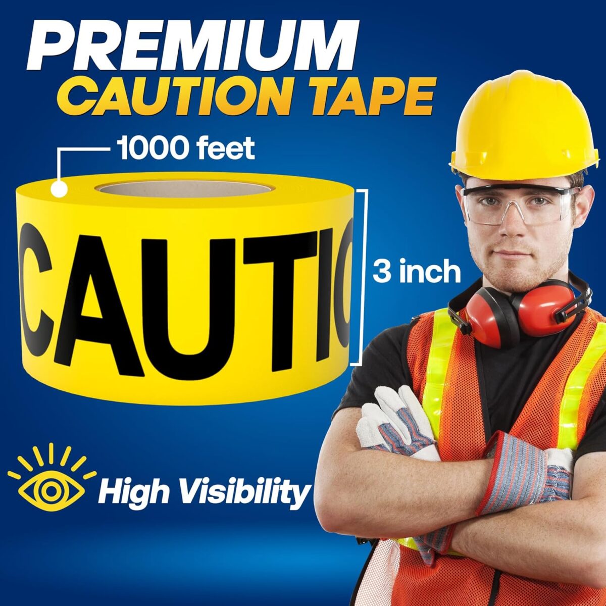 Yellow Caution Tape 3 Inch x 1000 Feet Tape Construction Tape Waterproof Safety Tape Warning Tape, Resistant Construction Caution Tape Roll for Danger Hazardous Area Party Decor