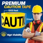 Yellow Caution Tape 3 Inch x 1000 Feet Tape Construction Tape Waterproof Safety Tape Warning Tape, Resistant Construction Caution Tape Roll for Danger Hazardous Area Party Decor