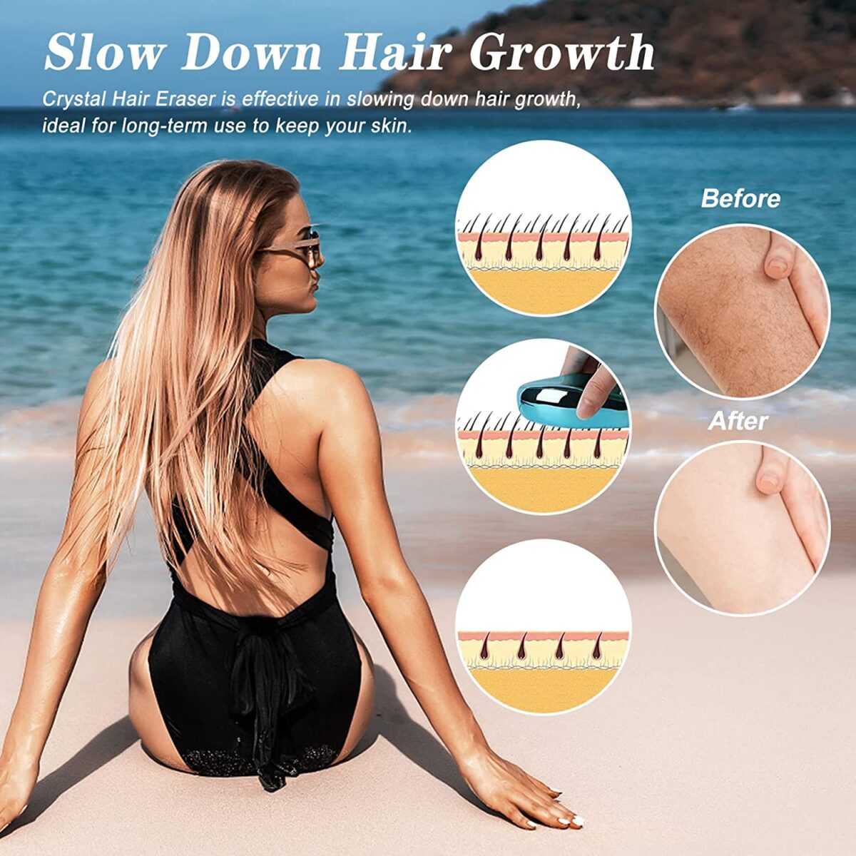 Crystal Hair Eraser for Women and Men, Reusable Crystal Hair Remover Device Magic Painless Exfoliation Hair Removal Tool, Magic Hair Eraser for Back Arms Legs