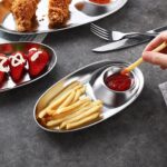 Stainless Steel Snack Plate, Condiment Divided Tray Sauce Dish for Dinner Snack and Salad, Tomato Sauce Set of 1