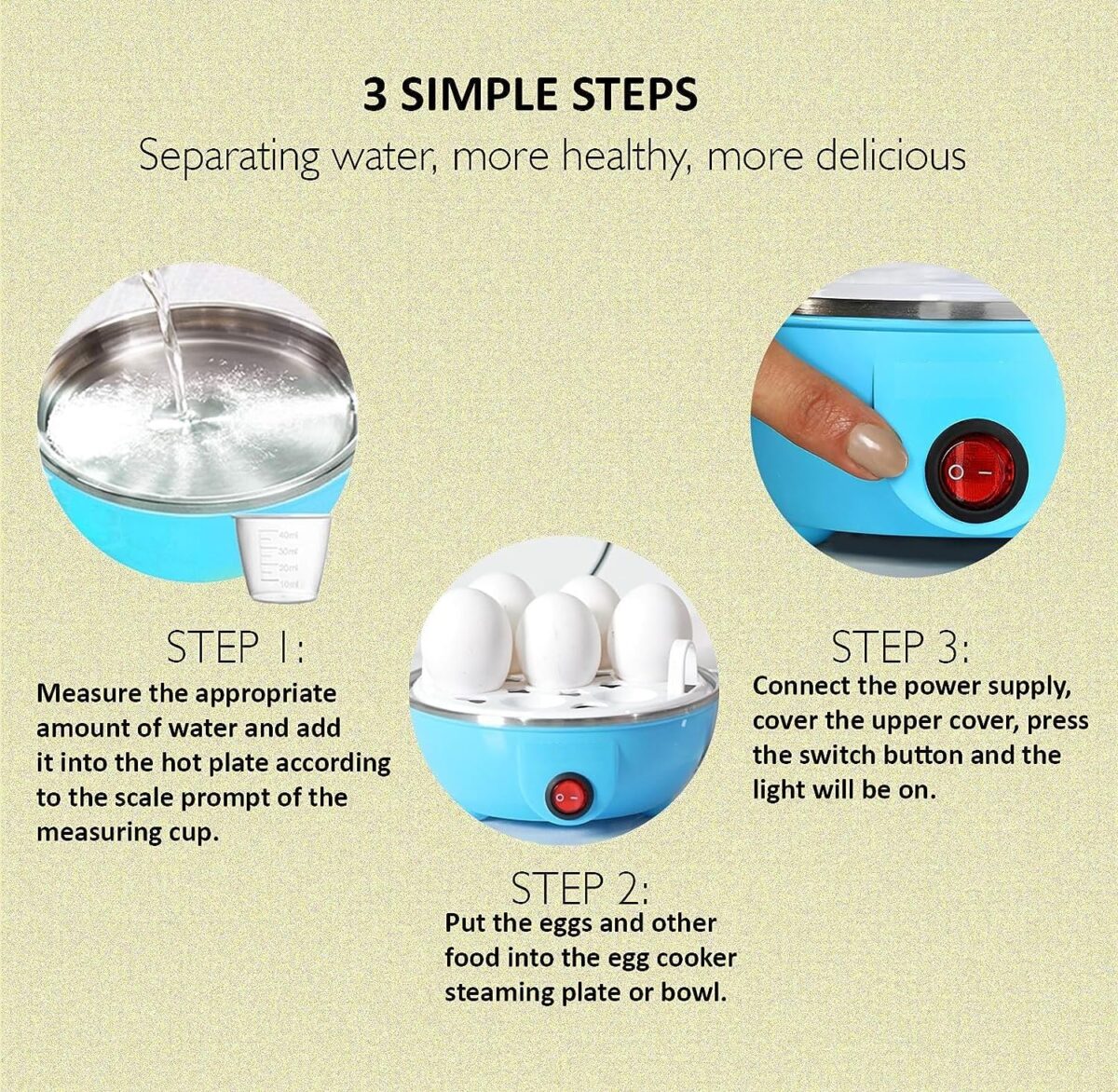 Electric Egg Cooker Egg Boiler for Easy-To-Peel, Soft Medium or Hard Boiled Eggs, 7 Egg Capacity, with Auto Shut Off Feature (Multi)