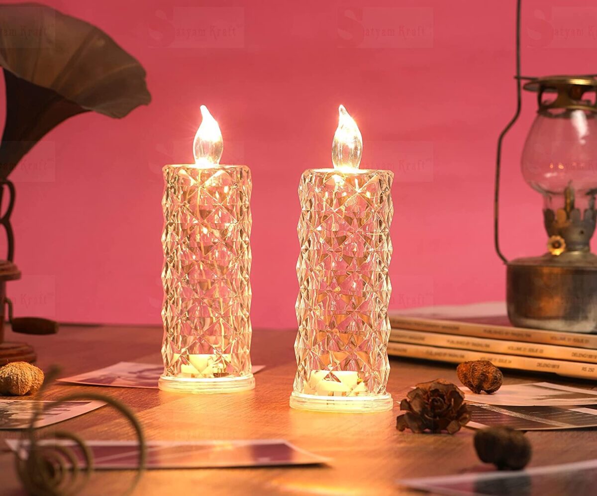 LED Candle Lamp with Rose Halo Refraction, Battery Operated Diamond Pillar Flameless Candle LED Electronic Candle Light On/Off Switch