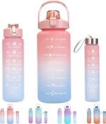 Plastic Water Bottle 3 Pcs Set With Motivational Time Marker With Straw, Leakproof Bpa Free Non-Toxic Water Bottle 2000 Ml For Office, Sports, Gym