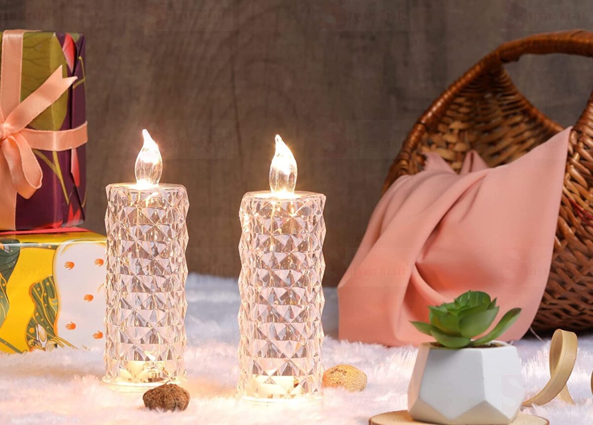 LED Candle Lamp with Rose Halo Refraction, Battery Operated Diamond Pillar Flameless Candle LED Electronic Candle Light On/Off Switch