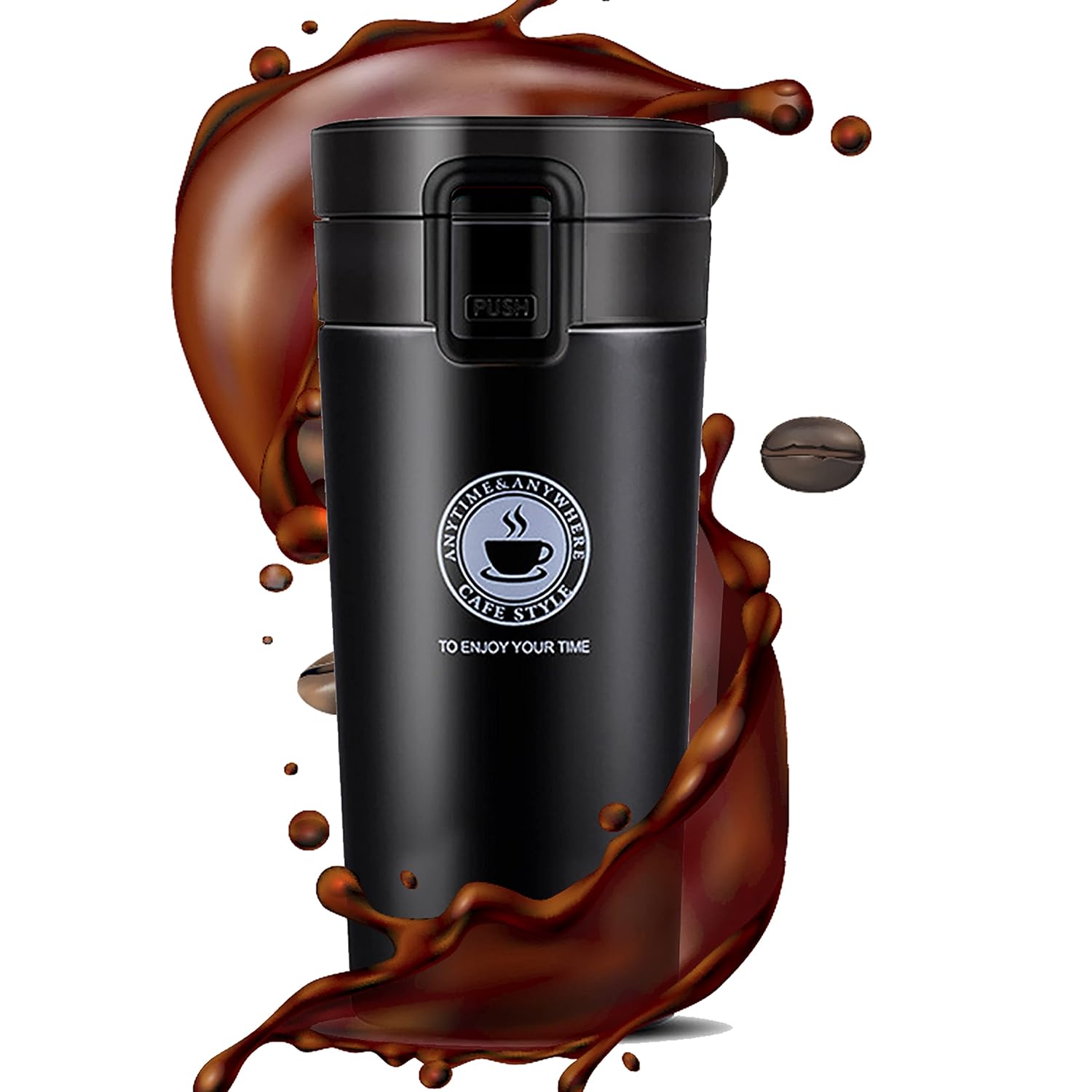 Travel Mug, Insulated Coffee Cup with Leakproof Lid,Vacuum Insulation Stainless Steel Reusable for Hot Cold Coffee, Water and Tea, Thermal Mug Gift to Best Friend (380ML Coffee Mug-Black)