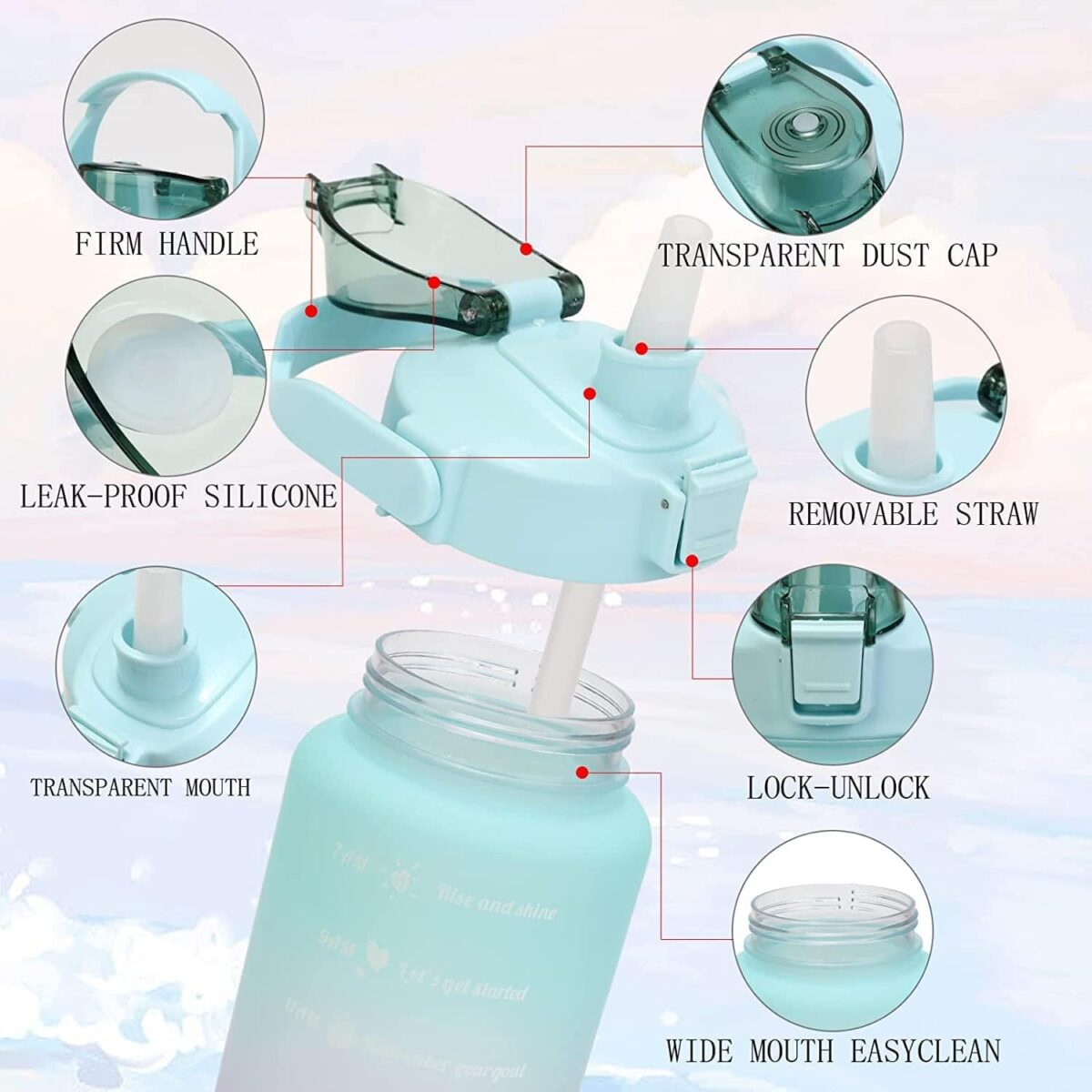 Plastic Water Bottle 3 Pcs Set With Motivational Time Marker With Straw, Leakproof Bpa Free Non-Toxic Water Bottle 2000 Ml For Office, Sports, Gym