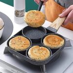 Egg Frying pan nonstick Pancake Pans 4 - Cups Cookware 4 Hole Non-Stick Egg ham Pot Omelette 4 partition Egg pan with Handle for Multi Snack Maker