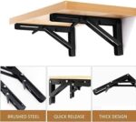 Folding Shelf Brackets - Heavy Duty Metal Collapsible Shelf Bracket for Bench Table, Shelf Hinge Wall Mounted Space Saving DIY Bracket 1 Pair (Folding Shelf Brackets - 20CM)