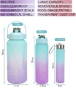 Plastic Water Bottle 3 Pcs Set With Motivational Time Marker With Straw, Leakproof Bpa Free Non-Toxic Water Bottle 2000 Ml For Office, Sports, Gym