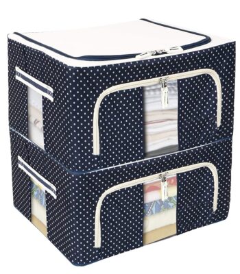 1 PCS Clothes Storage Box Foldable Steel Frame Clothes Organizer Storage Box for Wardrobe, Saree, Shirts, and Blankets (24L )