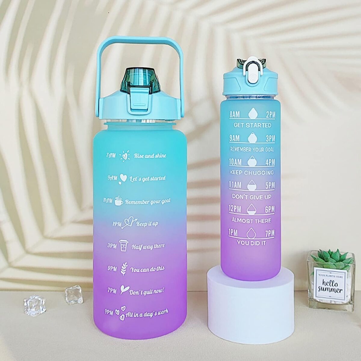 Plastic Water Bottle 3 Pcs Set With Motivational Time Marker With Straw, Leakproof Bpa Free Non-Toxic Water Bottle 2000 Ml For Office, Sports, Gym