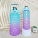 Plastic Water Bottle 3 Pcs Set With Motivational Time Marker With Straw, Leakproof Bpa Free Non-Toxic Water Bottle 2000 Ml For Office, Sports, Gym