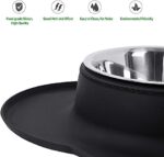 Dog Bone Shaped Stainless Steel Pet Bowl Combo with Non-Slip Foldable Silicone Base, Double Feeding Bowl Combo for Providing Food and Water to Beloved Dog, Puppies & Cats, Black (Pack of 1)