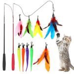 Cat Toys - Interactive 11 Piece Cat Toy Set with Retractable Wands and Feather Worm Toys - Kitten Toys Variety of Vibrant Colours - Activity Toys to Exercise Cats and Kittens