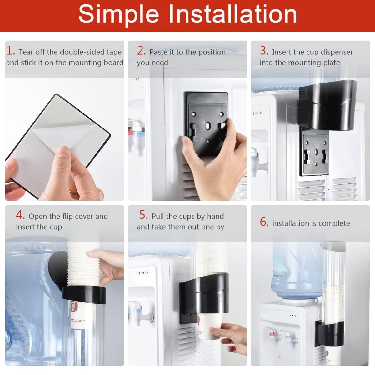 Paper Cup Dispenser Holder | Wall Mounted Plastic Drinking Water Cup Dispenser | Glass Dispenser Holder | Disposable Cup Holder Organizer | Sticker or Screw Plate Mountable, Plastic
