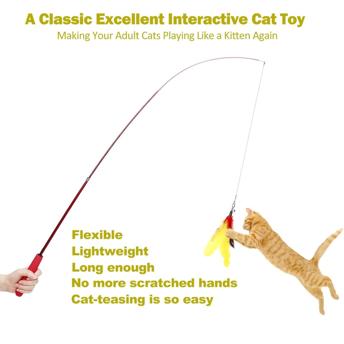 Cat Toys - Interactive 11 Piece Cat Toy Set with Retractable Wands and Feather Worm Toys - Kitten Toys Variety of Vibrant Colours - Activity Toys to Exercise Cats and Kittens