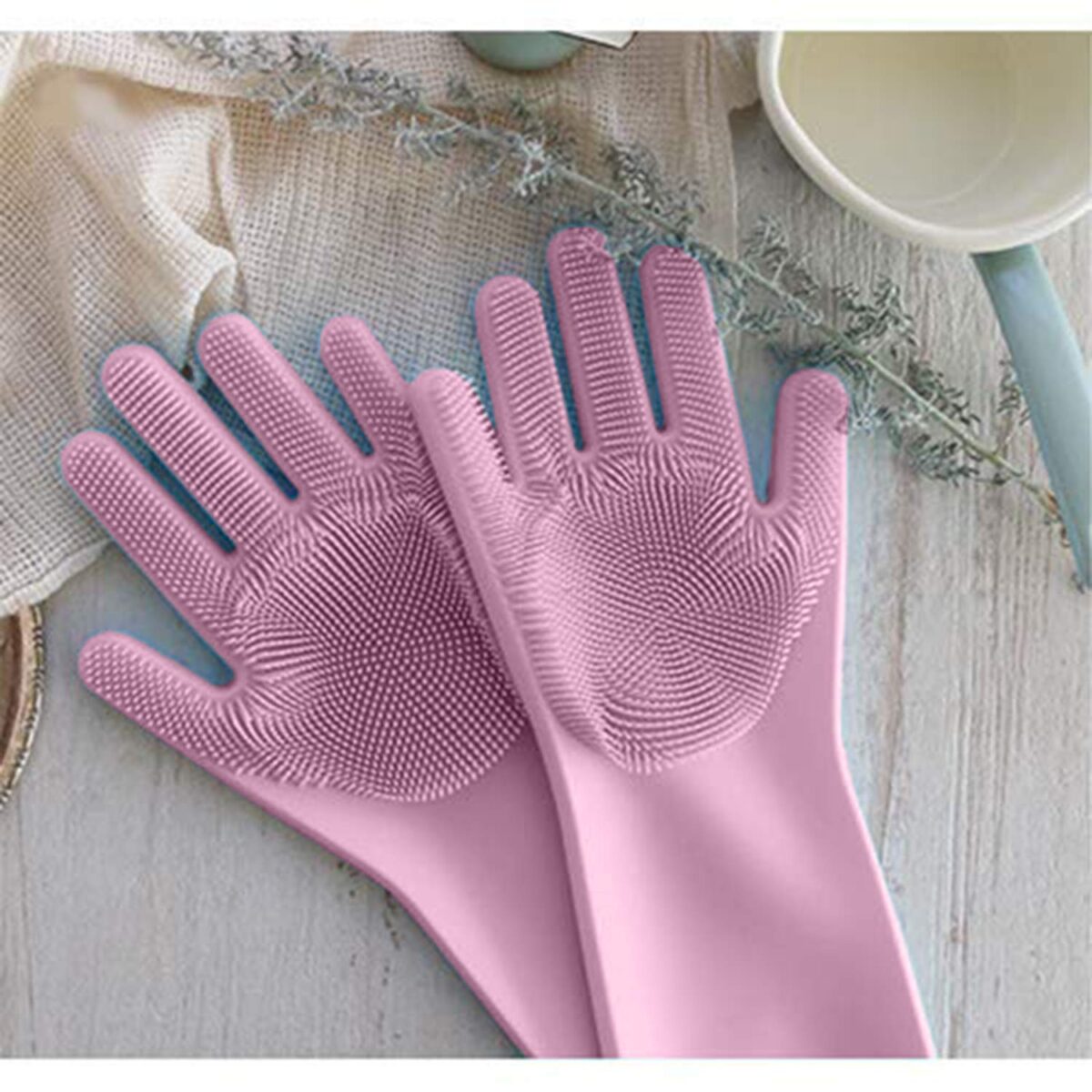 Heavy Duty Silicone Cleaning Hand Gloves, Non-Slip, Dishwashing & Pet Grooming, Magic Latex Gloves for Household Cleaning Great for Protecting Hands in Dishwashing (Multicolor, pack of 1 Pair)