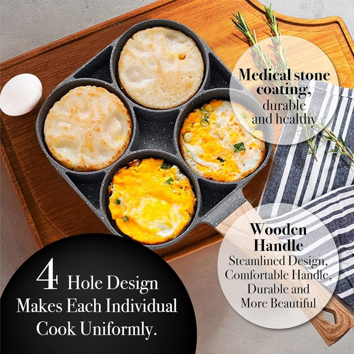 Egg Frying pan nonstick Pancake Pans 4 - Cups Cookware 4 Hole Non-Stick Egg ham Pot Omelette 4 partition Egg pan with Handle for Multi Snack Maker