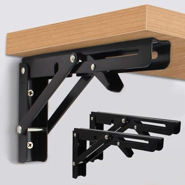 Folding Table Black Shelf Bracket for DIY Wall Mounted Workbench,L Shelf Brackets Collapsible, Heavy Duty Hinge Space Saving for Countertop Bench Desk (30CM)
