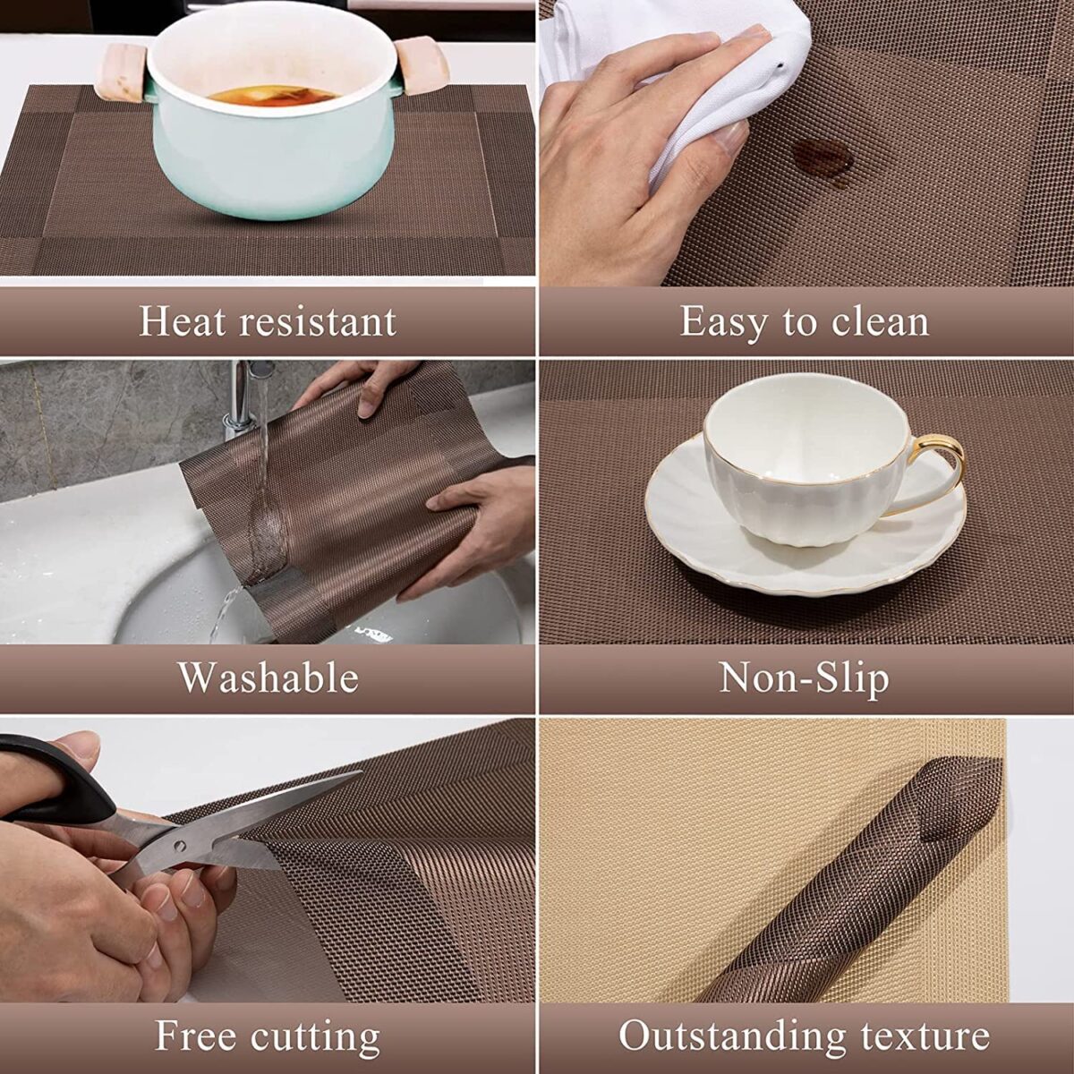 Colorful Mats Place Mats Tablemates Dining Tablemates Washable Heat-Resistant for Dining Table 30cm*45 cm Dining Table Kitchen Placemats(Brown)