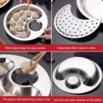 Stainless Steel Double Layer Dumpling Plate with Sauce Tray Chip Fruit Dish Drainer Set with Dipping Saucer Dish with Sauce Tray for Dinner Kitchen Tool & Accessories