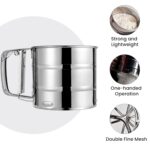 Flour Sifter, Stainless Steel Sifter for Baking, Double Layer Fine Mesh Baking Sifter, One Hand Press Crank Sifter for Powdered Sugar Shaker Duster, Flour Sieve Sifter for Baking Cakes
