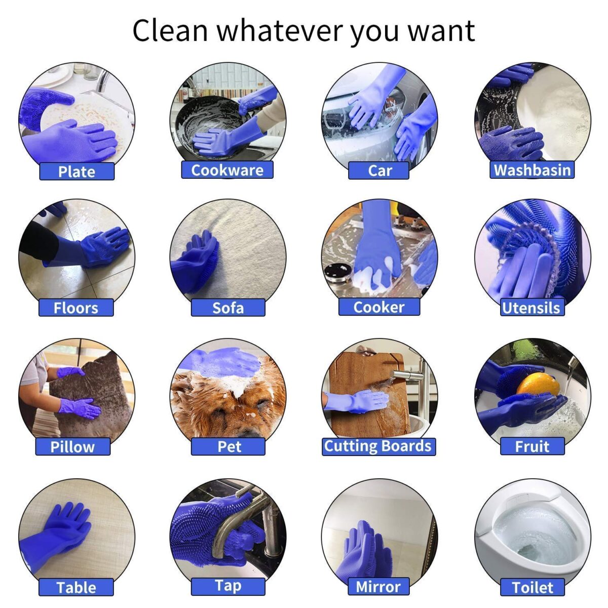 Heavy Duty Silicone Cleaning Hand Gloves, Non-Slip, Dishwashing & Pet Grooming, Magic Latex Gloves for Household Cleaning Great for Protecting Hands in Dishwashing (Multicolor, pack of 1 Pair)