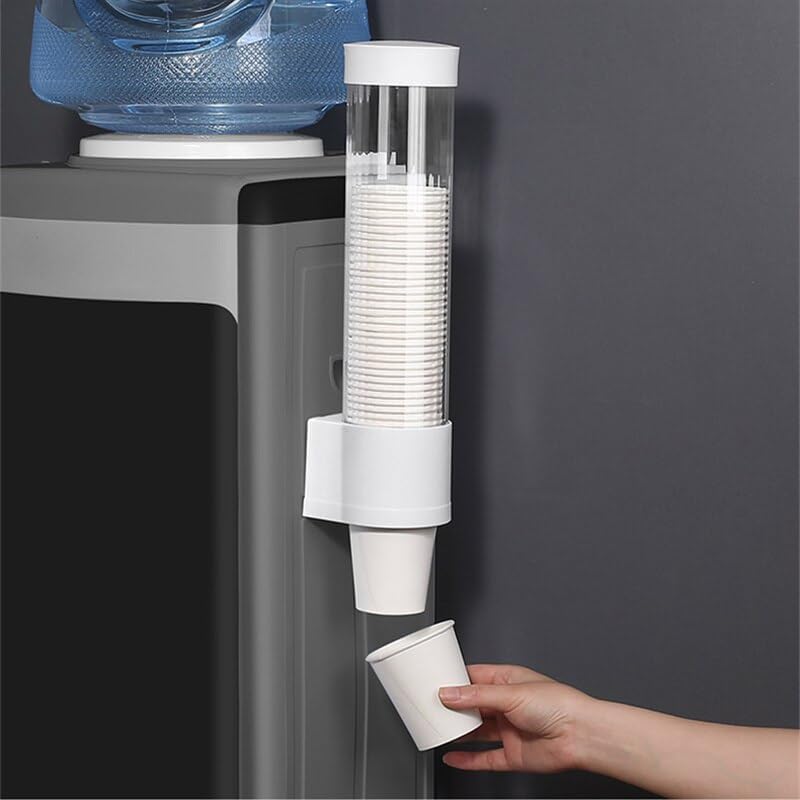 Paper Cup Dispenser Holder | Wall Mounted Plastic Drinking Water Cup Dispenser | Glass Dispenser Holder | Disposable Cup Holder Organizer | Sticker or Screw Plate Mountable, Plastic