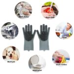 Heavy Duty Silicone Cleaning Hand Gloves, Non-Slip, Dishwashing & Pet Grooming, Magic Latex Gloves for Household Cleaning Great for Protecting Hands in Dishwashing (Multicolor, pack of 1 Pair)