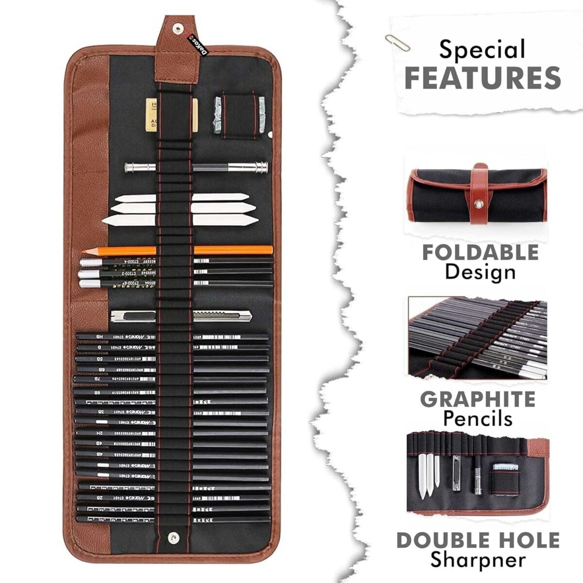 Pencil Set, Professional Drawing Pencils and Sketch Kit Includes Graphite Pencils, Charcoal Pencils, Paper Erasable Pen, Craft Knife 29pcs Total for Beginners Artist