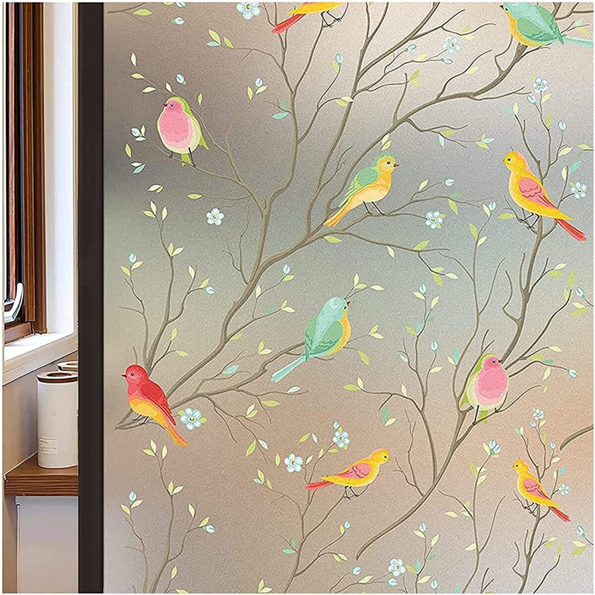 Window Film for Privacy and Light Protection Vinyl Sticker Film Creates a Frosted Glass Look Static Cling Perfect for Home and Office Decorative(40 X 200 cm) (GLUELESS Glass Birds Film)