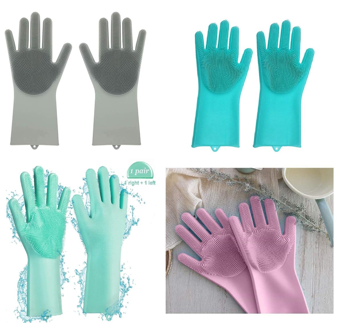 Heavy Duty Silicone Cleaning Hand Gloves, Non-Slip, Dishwashing & Pet Grooming, Magic Latex Gloves for Household Cleaning Great for Protecting Hands in Dishwashing (Multicolor, pack of 1 Pair)