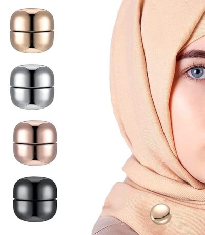 4 Pairs Hijab Pins, Round Hijab Magnetic Pins for Women Girls, Multi-Use Pinless Magnet Pins for Hijab Muslim Scarf, Saree Pins Shawl Clothes Hat Decor Button Clip