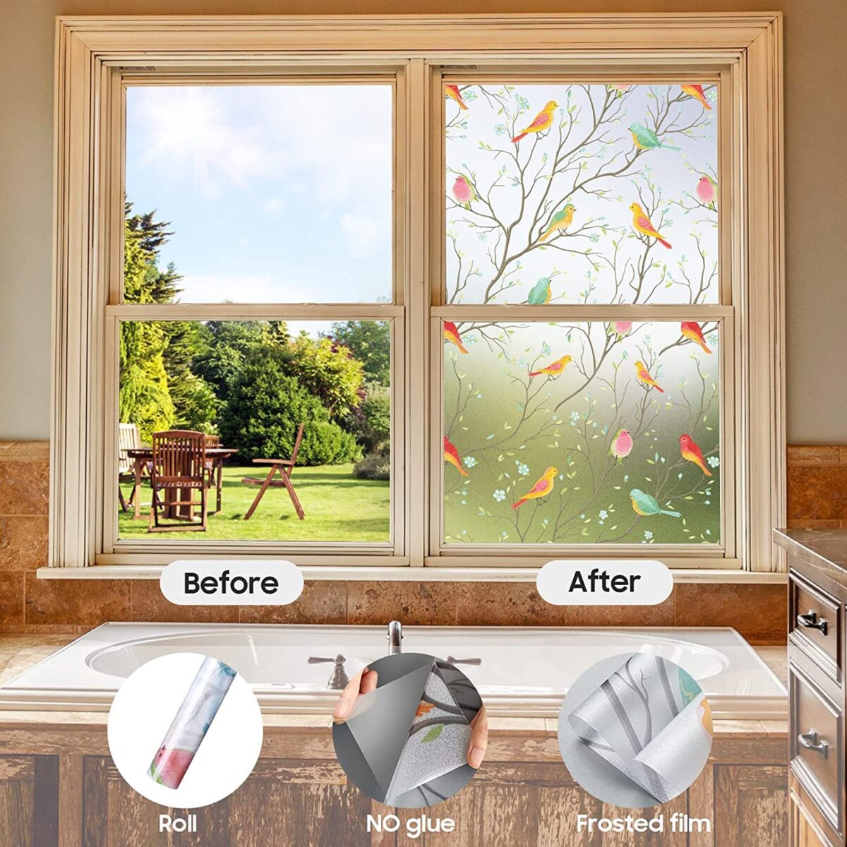 Window Film for Privacy and Light Protection Vinyl Sticker Film Creates a Frosted Glass Look Static Cling Perfect for Home and Office Decorative(40 X 200 cm) (GLUELESS Glass Birds Film)