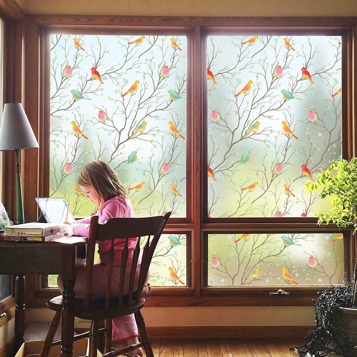 Window Film for Privacy and Light Protection Vinyl Sticker Film Creates a Frosted Glass Look Static Cling Perfect for Home and Office Decorative(40 X 200 cm) (GLUELESS Glass Birds Film)