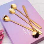 Golden Spoon Set/Coffee Spoon/Dessert Spoons/Cutlery Kitchen Tableware/Stainless Steel Gold Different Shape Coffee Spoons, (Set of 4 Pcs)