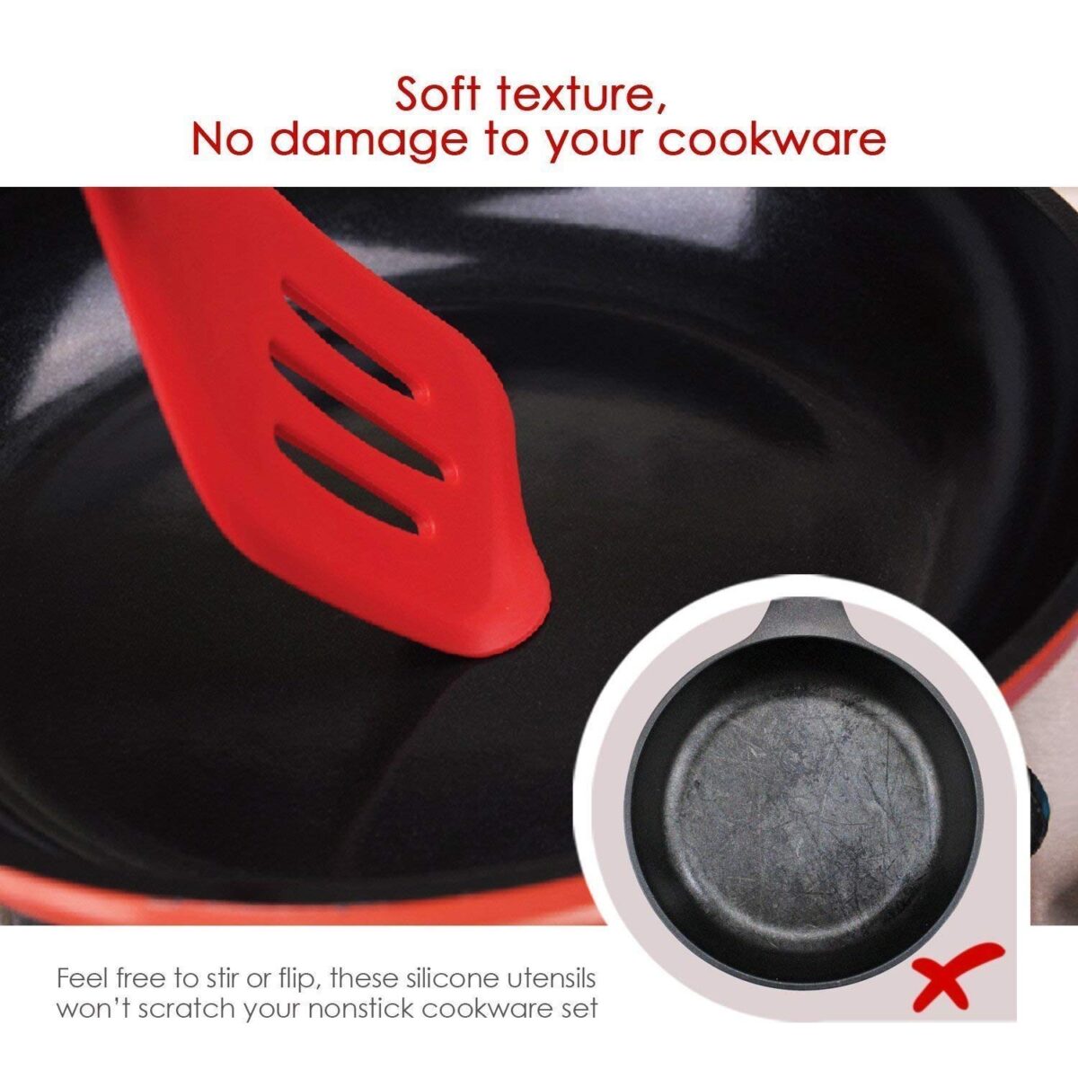 Silicone Kitchen Utensil Set Kitchenware 5PCS Silicone Kitchen Utensils Set Spatulas Brush Cooking Tools, Easy to Use & Clean, Red