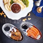 Stainless Steel Snack Plate, Condiment Divided Tray Sauce Dish for Dinner Snack and Salad, Tomato Sauce Set of 1