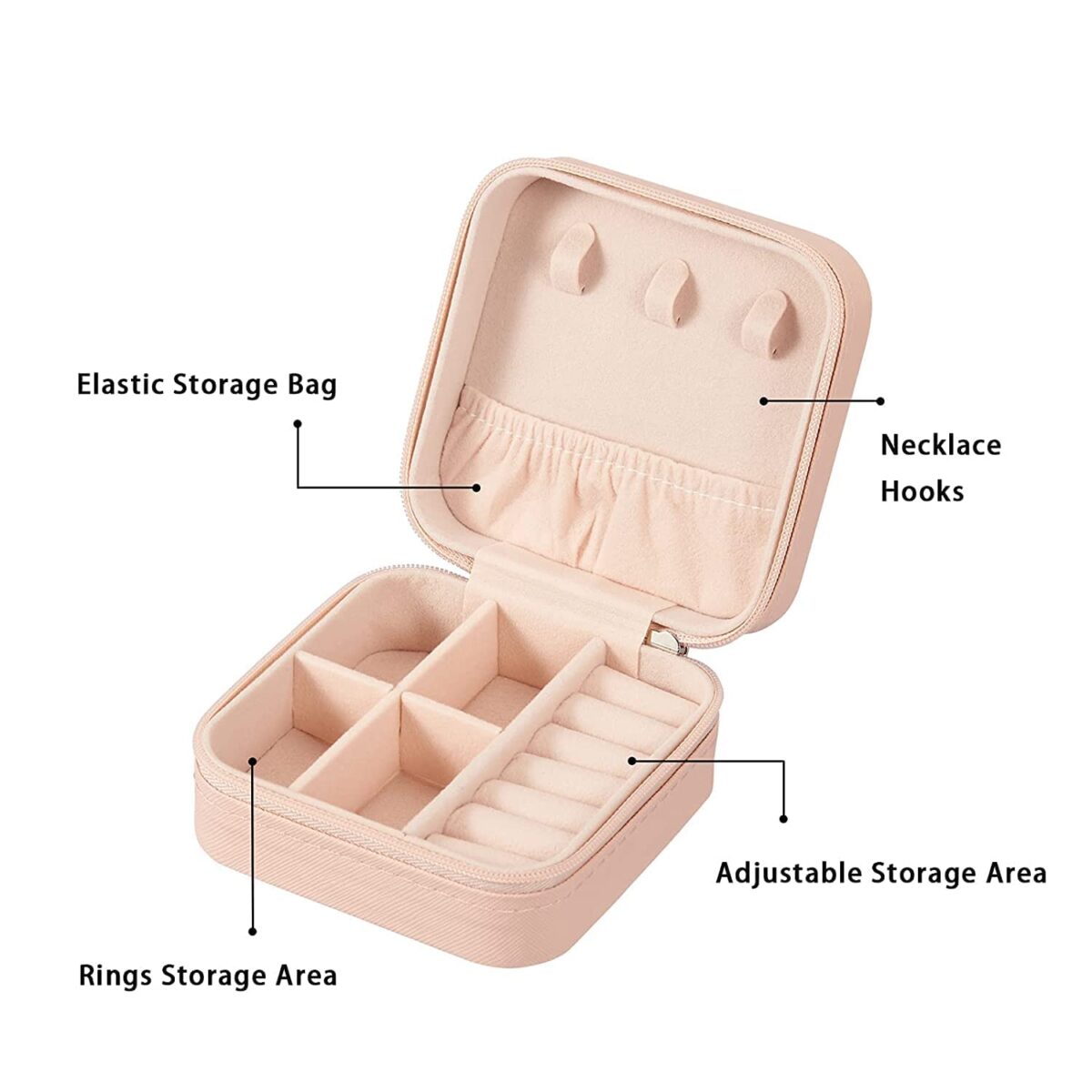 Portable PU Leather Small Travel Jewelry Organizer Storage Box for Women Travel Ring, Pendant, Earring, Necklace