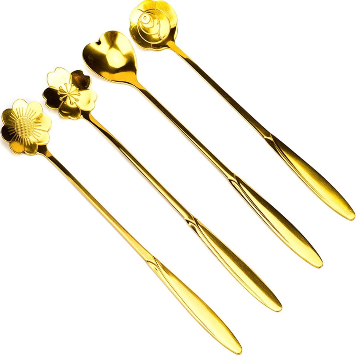 Golden Spoon Set/Coffee Spoon/Dessert Spoons/Cutlery Kitchen Tableware/Stainless Steel Gold Different Shape Coffee Spoons, (Set of 4 Pcs)