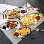 Stainless Steel Snack Plate, Condiment Divided Tray Sauce Dish for Dinner Snack and Salad, Tomato Sauce Set of 1