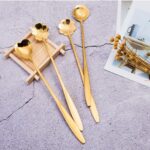 Golden Spoon Set/Coffee Spoon/Dessert Spoons/Cutlery Kitchen Tableware/Stainless Steel Gold Different Shape Coffee Spoons, (Set of 4 Pcs)