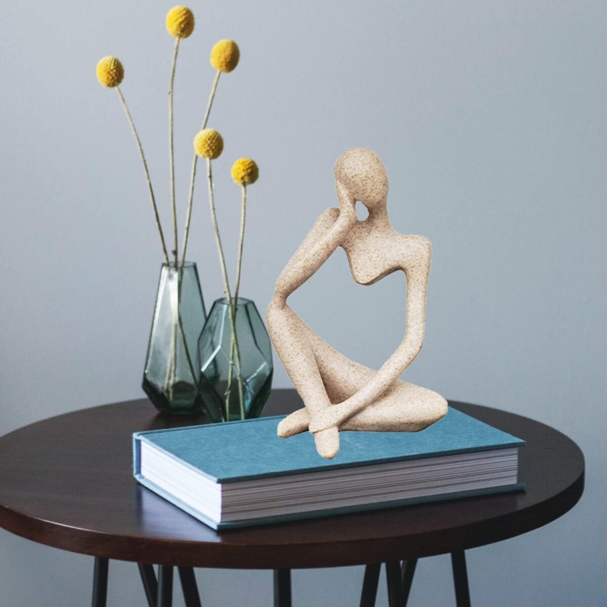 Human Statue Bookshelf Decor Premium Ceramic Thinker Sandstone Resin Thinker Style Abstract Sculpture Statue Figure Craft Art for Bookcase Shelf Counter Left Coffee Table Desktop Decor