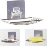 Soap Dish Holder Self Adhesive Wall Mounted Soap Sponge Holder Stainless Steel Storage Saver Rack for Home Kitchen Bathroom Shower Soap Stand Soap Tray Soap Basket (Self Adhesive Soap Dish)